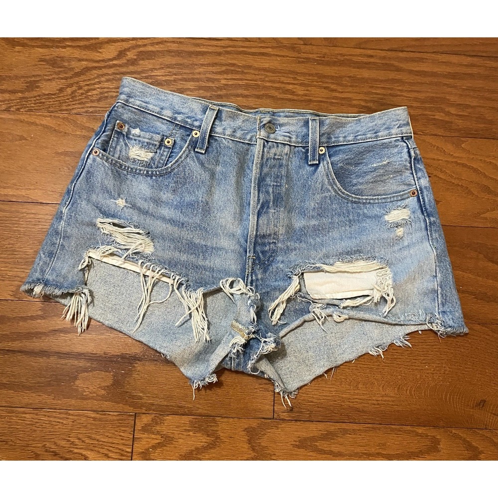 Levi's Denim Shorts Womens 29 Blue 501‎ Cut Off Distressed BIG E Jorts Excellent
